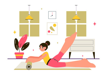 Rhythmic Gymnastics Illustration Featuring Professional Athletes Performing Artistic Acrobatic Moves, Showcasing Strength and Flexibility at Homeのイラスト素材