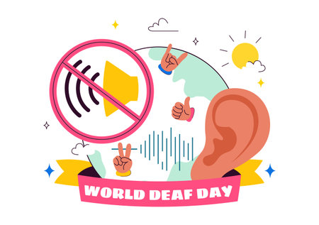 World Day of the Deaf Vector Illustration on September 26 to Raise Awareness About Hearing Loss Prevention and Ear Treatment in a Flat Backgroundのイラスト素材