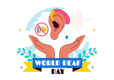 World Day of the Deaf Vector Illustration on September 26 to Raise Awareness About Hearing Loss Prevention and Ear Treatment in a Flat Backgroundのイラスト素材