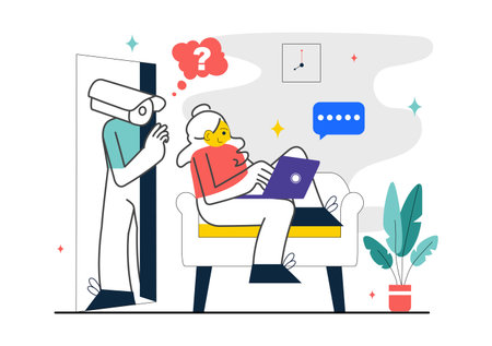 Covert Surveillance Vector Illustration Featuring the Act of Observing and Recording Individuals Without Their Knowledge in a Flat Backgroundのイラスト素材