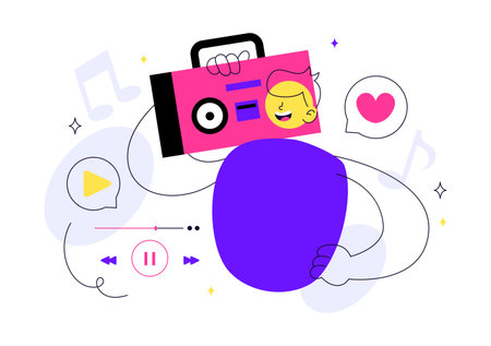 Viral Tunes Vector Illustration Featuring Songs that Became Popular with Sound Waves Equalizer, Voice Signal Circle, and Digital Visualization Soundのイラスト素材