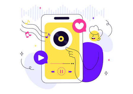 Viral Tunes Vector Illustration Featuring Songs that Became Popular with Sound Waves Equalizer, Voice Signal Circle, and Digital Visualization Soundのイラスト素材