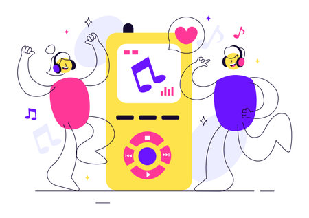 Viral Tunes Vector Illustration Featuring Songs that Became Popular with Sound Waves Equalizer, Voice Signal Circle, and Digital Visualization Soundのイラスト素材