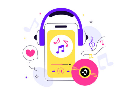 Viral Tunes Vector Illustration Featuring Songs that Became Popular with Sound Waves Equalizer, Voice Signal Circle, and Digital Visualization Soundのイラスト素材