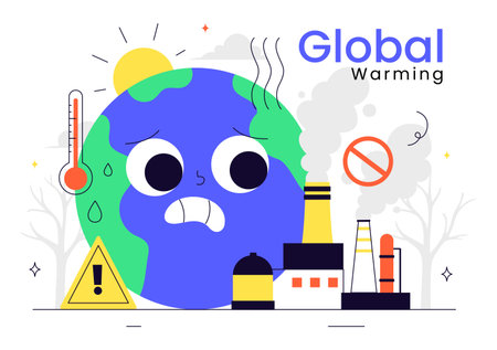 Global Warming Vector Illustration Featuring a Melting or Burning Planet Earth and Thermometer, Raising Awareness to Prevent Environmental Damageのイラスト素材