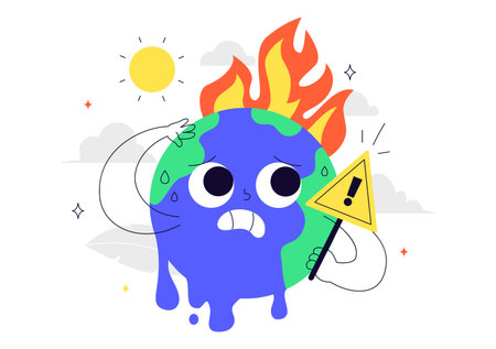 Global Warming Vector Illustration Featuring a Melting or Burning Planet Earth and Thermometer,...