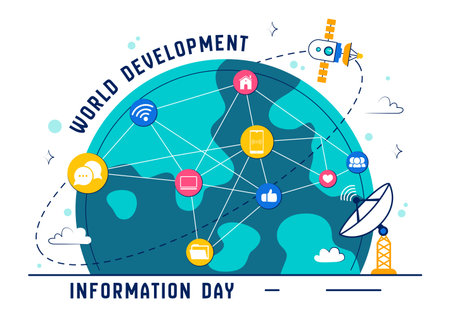 World Development Information Day Illustration on October 24 Featuring Telecommunications and Society to Mobilize Public Opinion in a Backgroundのイラスト素材