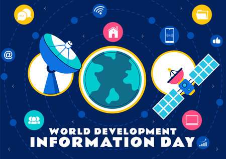World Development Information Day Illustration on October 24 Featuring Telecommunications and Society to Mobilize Public Opinion in a Backgroundのイラスト素材