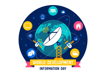 World Development Information Day Illustration on October 24 Featuring Telecommunications and Society to Mobilize Public Opinion in a Backgroundのイラスト素材