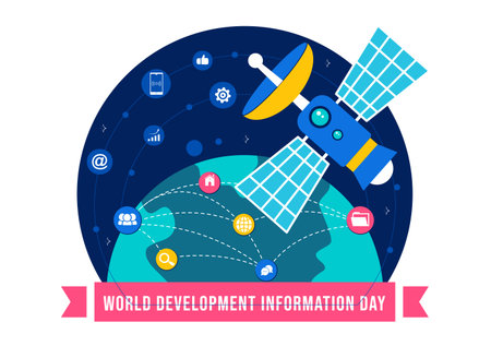 World Development Information Day Illustration on October 24 Featuring Telecommunications and Society to Mobilize Public Opinion in a Backgroundのイラスト素材