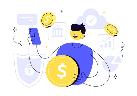 Fintech Vector Illustration Featuring Finance, Financial Technology, Online Banking, Crowdfunding, and Business Investment Banking Payment Backgroundのイラスト素材