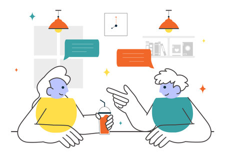 Social Interaction Vector Illustration Featuring Mobile Social Communication with Friendly Conversations and Audience Engagement in a Backgroundのイラスト素材