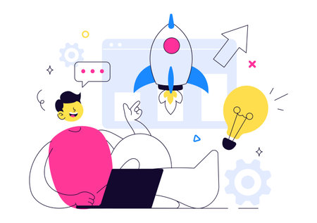 Startup Vector Illustration Featuring the Target of Business Development Process, Innovative Product Launch, Arrow Shooting, and Goal Achievementのイラスト素材