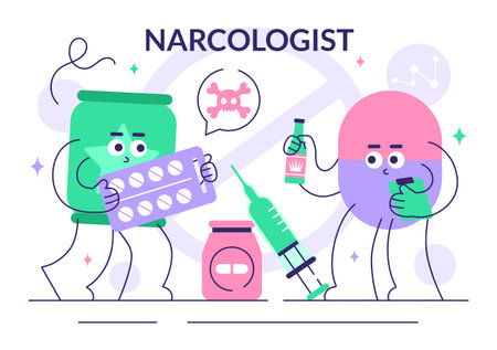Narcologist Vector Illustration Featuring Drug Addiction Awareness and Issues Related to Alcohol and Tobacco in Healthcare with a Cute Flat Backgroundのイラスト素材