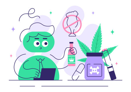 Narcologist Vector Illustration Featuring Drug Addiction Awareness and Issues Related to Alcohol and Tobacco in Healthcare with a Cute Flat Backgroundのイラスト素材