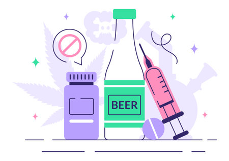 Narcologist Vector Illustration Featuring Drug Addiction Awareness and Issues Related to Alcohol and Tobacco in Healthcare with a Cute Flat Backgroundのイラスト素材