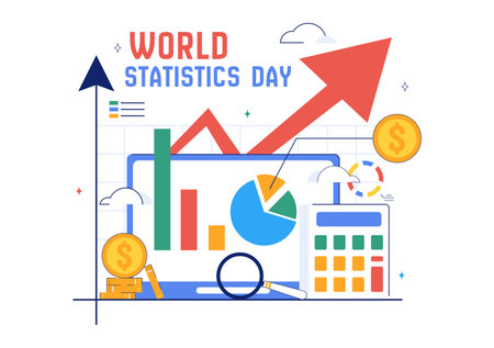 World Statistics Day Vector Illustration Featuring Data Calculation for Socioeconomic Planning and Policy Formulation in a Flat Backgroundのイラスト素材