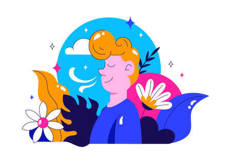 Breathwork Vector Illustration with Peaceful Meditation for Wellness, Featuring Mindfulness, Healthy Lifestyle, Relaxation, and Mental Healthのイラスト素材