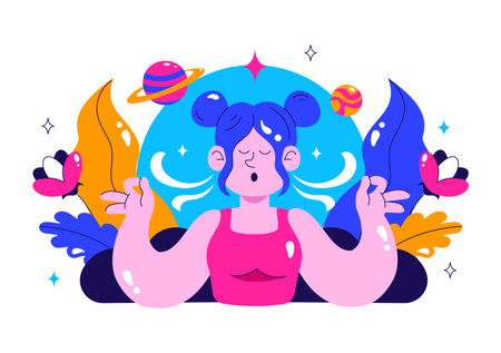 Breathwork Vector Illustration with Peaceful Meditation for Wellness, Featuring Mindfulness, Healthy Lifestyle, Relaxation, and Mental Healthのイラスト素材