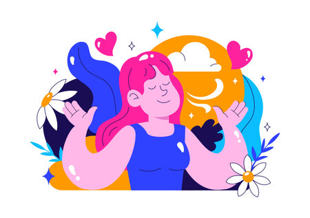 Breathwork Vector Illustration with Peaceful Meditation for Wellness, Featuring Mindfulness, Healthy Lifestyle, Relaxation, and Mental Healthのイラスト素材