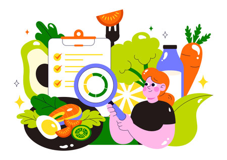 Clean Eating Vector Illustration featuring Fresh Organic Vegetables and Fruits for a Healthy Daily Diet and Balanced Lifestyle in a Flat Backgroundのイラスト素材