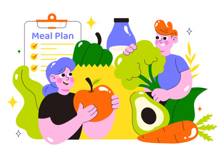 Clean Eating Vector Illustration featuring Fresh Organic Vegetables and Fruits for a Healthy Daily Diet and Balanced Lifestyle in a Flat Backgroundのイラスト素材