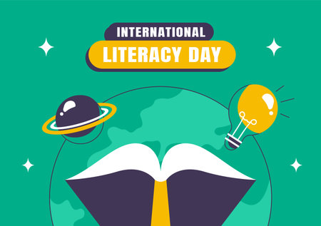 Hand-Drawn Vector Illustration of World Literacy Day for Social Media Backgroundのイラスト素材