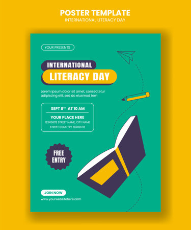 World Literacy Day Illustration Featuring Books and Education in Flat Style Vertical Posterのイラスト素材