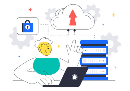 Cloud Computing Illustration Featuring Digital Technology Speed Connection with Database, Statistics, Analytics, Server, Monitoring, and Networkのイラスト素材