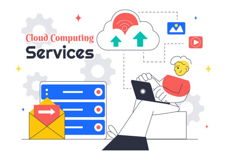 Cloud Computing Illustration Featuring Digital Technology Speed Connection with Database,...
