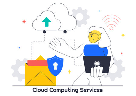 Cloud Computing Illustration Featuring Digital Technology Speed Connection with Database, Statistics, Analytics, Server, Monitoring, and Networkのイラスト素材