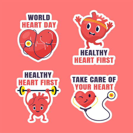 Flat Design Social Media Label Template for Heart Health Awareness Campaignのイラスト素材
