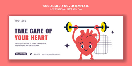 World Heart Day Awareness ocial Media Cover Template with Flat Cartoon Backgroundのイラスト素材