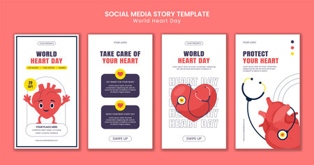 Flat Cartoon Background for World Heart Day Social Media Stories Designのイラスト素材