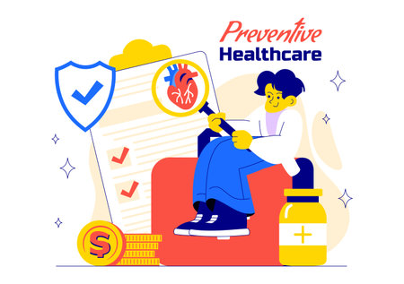 Prevention Healthcare Vector Illustration to Wellness, Keep People Healthy, and Reduce the Risk of Disease in a Flat Style Cartoon Backgroundのイラスト素材