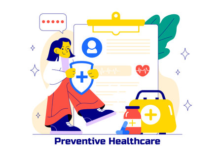 Prevention Healthcare Vector Illustration to Wellness, Keep People Healthy, and Reduce the Risk of Disease in a Flat Style Cartoon Backgroundのイラスト素材