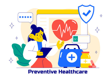 Prevention Healthcare Vector Illustration to Wellness, Keep People Healthy, and Reduce the Risk of Disease in a Flat Style Cartoon Backgroundのイラスト素材