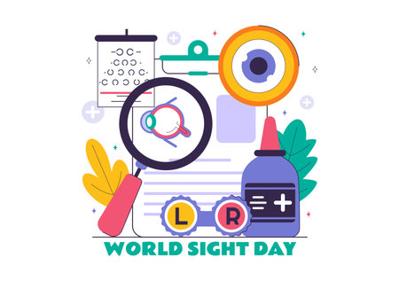 World Sight Day Vector Illustration for October 10, featuring Vision Inspection, Blindness, and Visual Impairment in a Flat Style Cartoon Backgroundのイラスト素材