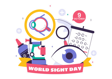 World Sight Day Vector Illustration for October 10, featuring Vision Inspection, Blindness, and Visual Impairment in a Flat Style Cartoon Backgroundのイラスト素材