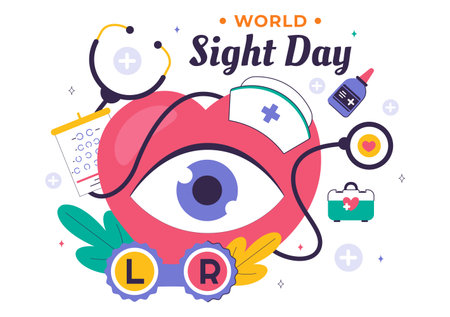 World Sight Day Vector Illustration for October 10, featuring Vision Inspection, Blindness, and Visual Impairment in a Flat Style Cartoon Backgroundのイラスト素材
