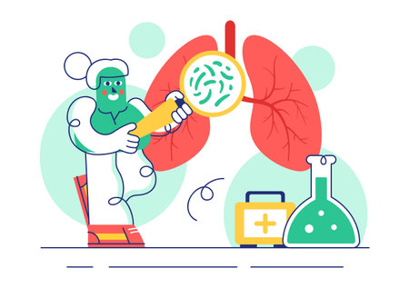 Vector Illustration of Respiratory Infection and Inflammation in the Lungs Caused by Virus Cells in a Healthcare and Medical Concept Backgroundのイラスト素材