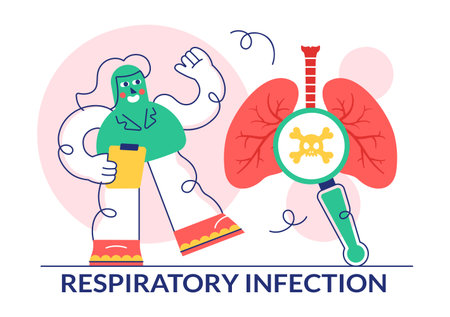 Vector Illustration of Respiratory Infection and Inflammation in the Lungs Caused by Virus Cells in a Healthcare and Medical Concept Backgroundのイラスト素材
