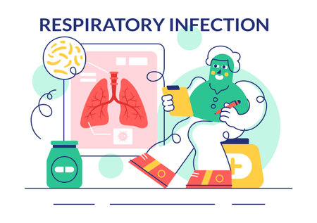 Vector Illustration of Respiratory Infection and Inflammation in the Lungs Caused by Virus Cells in a Healthcare and Medical Concept Backgroundのイラスト素材