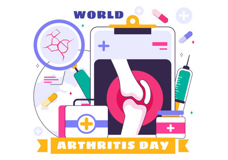 World Arthritis Day Illustration featuring Medical Treatment for Rheumatism and Osteoarthritis with an Xray Scan and Bone Structure in a Backgroundのイラスト素材