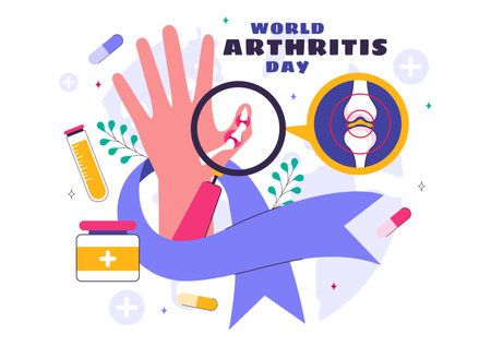 World Arthritis Day Illustration featuring Medical Treatment for Rheumatism and Osteoarthritis with an Xray Scan and Bone Structure in a Backgroundのイラスト素材