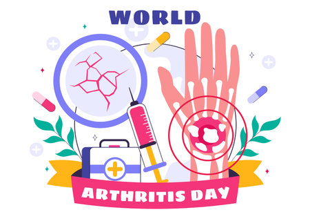 World Arthritis Day Illustration featuring Medical Treatment for Rheumatism and Osteoarthritis with an Xray Scan and Bone Structure in a Backgroundのイラスト素材