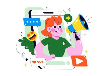 Short Video and Reels Illustration Featuring Personalized, Search-Optimized Videos from Various Media Platforms for Digital Promotion and Marketingのイラスト素材