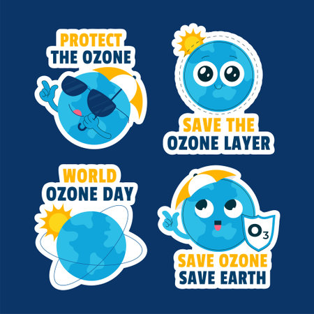 Flat Hand Drawn Illustration Featuring World Ozone Day Celebration Label Designのイラスト素材