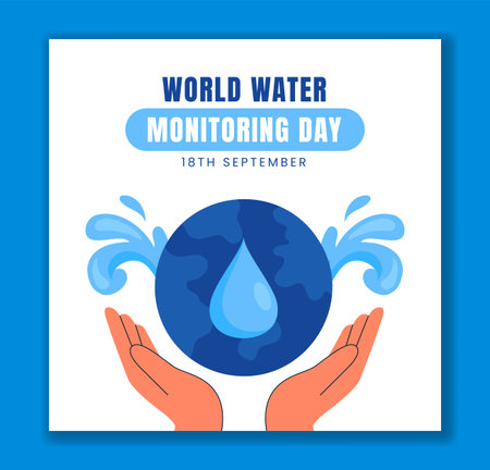 Save Water Concept for World Water Monitoring Day with Flat Cartoon Style Template Backgroundのイラスト素材