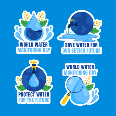 World Water Day and Monitoring Awareness Vector in Flat Style Label Backgroundのイラスト素材